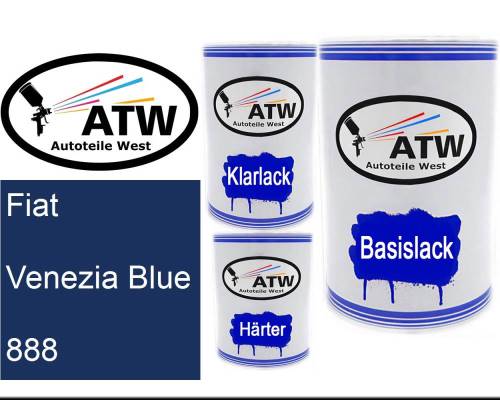 Fiat, Venezia Blue, 888: 500ml Lackdose + 500ml Klarlack + 250ml Härter - Set, von ATW Autoteile West.